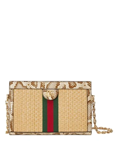 Gucci Genuine Snakeskin & Straw Shoulder Bag In Neutrals
