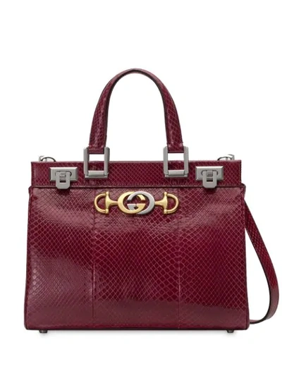 Gucci Zumi Snakeskin Small Top Handle Bag In Bordeaux