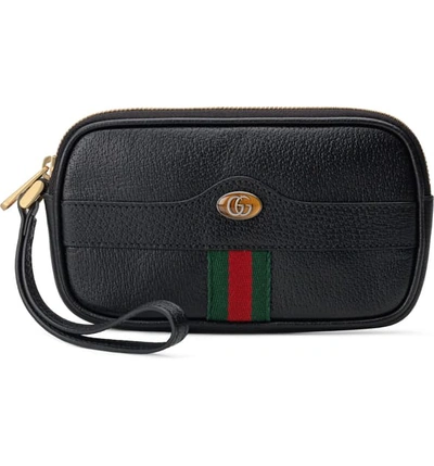 Gucci Ophidia Leather Iphone Case In Nero/ Vert Red Vert