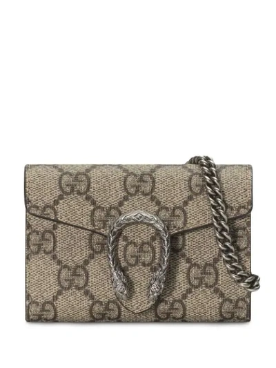 Gucci Gg Supreme Canvas Coin Purse On A Chain In Beige