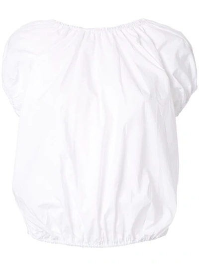 Pushbutton Cropped Blouse In White