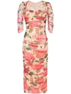 Dolce & Gabbana Floral Print Ruched Dress In Pink
