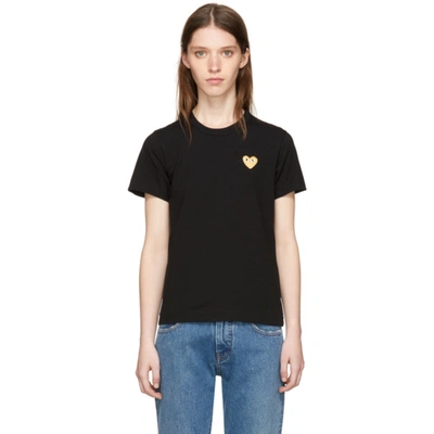 Comme Des Garçons Play Black And Gold Heart Patch T-shirt In Black
