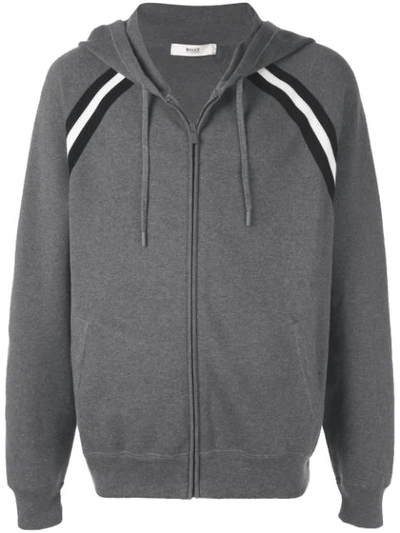 Bally Stripe Detail Zip Hoodie In Grey