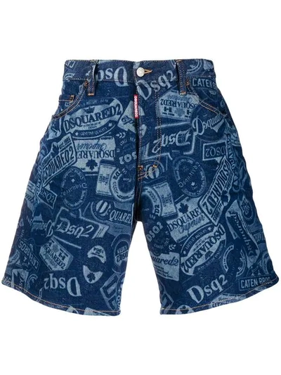 Dsquared2 Stamped Wide Denim Shorts In Blue
