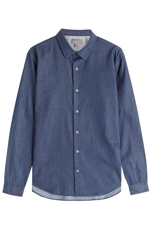 Vince Microdot Chambray Button-Down In Blue | ModeSens
