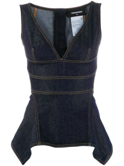 Dsquared2 Denim Peplum Top In Blue