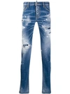 Dsquared2 Ripped White Spots Slim Jeans In Blue