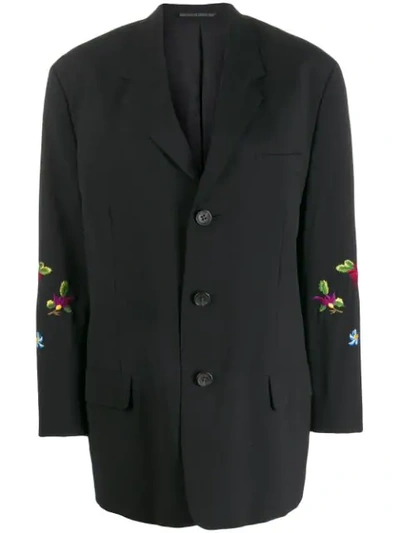 Pre-owned Yohji Yamamoto Vintage 1990's Floral Embrooidered Blazer In Black