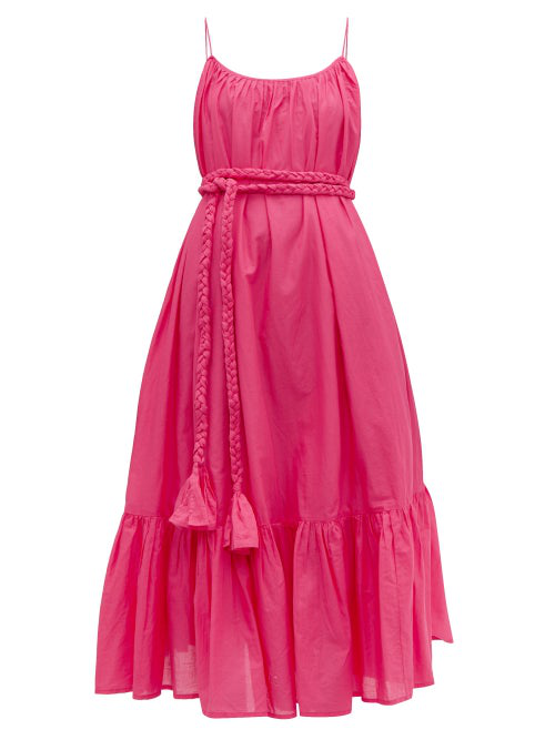 Rhode Lea Ruffled Fit & Flare Midi Dress In Pink | ModeSens