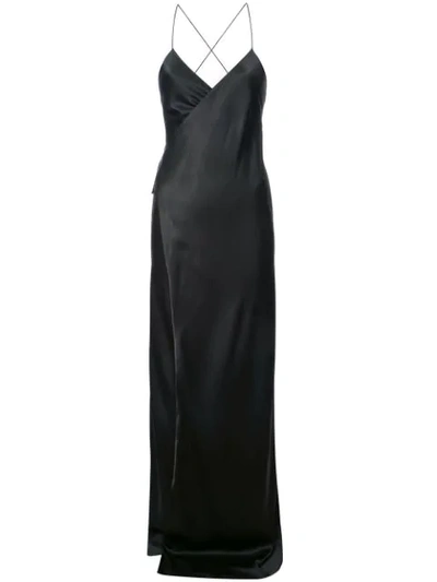 Michelle Mason Women's Strappy Silk Wrap Gown In Black