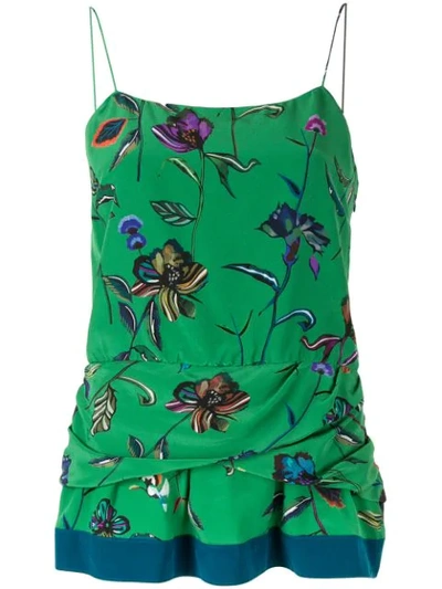 Derek Lam 10 Crosby Floral-print Twist-waist Silk Camisole In Green