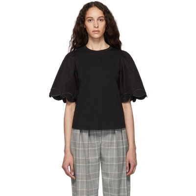 See By Chloé Crewneck Half-sleeve Embellished Cotton Top In Black