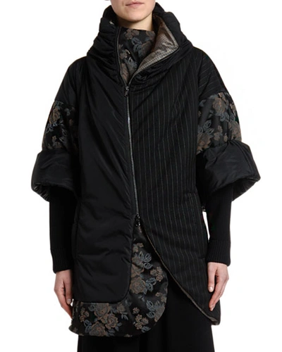 Antonio Marras Pinstriped & Damask Patchwork Crop Puffer Jacket In Black