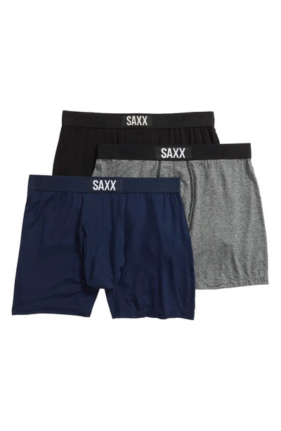 Saxx Ultra Super Soft 3-pack Relaxed Fit Boxer Briefs In Black/navy/graphite