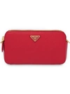Prada Small Double Compartment Zip Saffiano Leather Crossbody Bag - Red