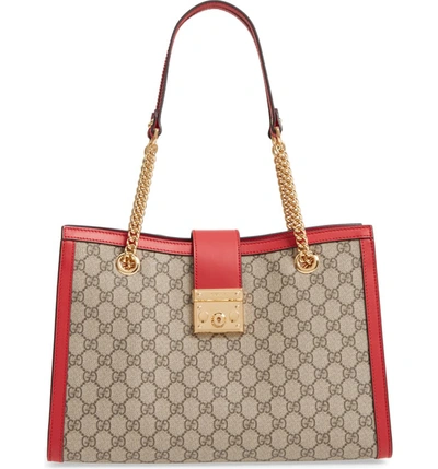 Gucci Padlock Gg Supreme Canvas Medium Shoulder Bag, Light Beige/red In Beige Ebony/tuscany