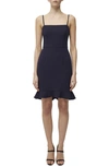 French Connection Whisper Sweetheart Ruffle Hem Sheath Dress In Duchess Blue