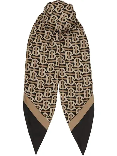 Burberry Monogram Print Silk Hair Scarf In Brown