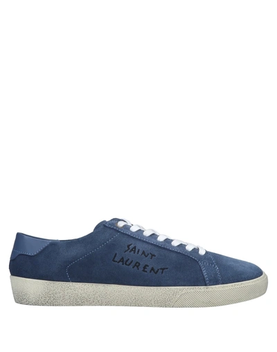 Saint Laurent Men's Suede Low-top Logo Sneakers In Dark Blue