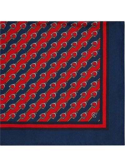 Gucci Silk Pocket Square With Stirrups Print In Red