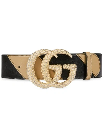 Gucci Belt With Textured Double G Buckle In 1068 Nero