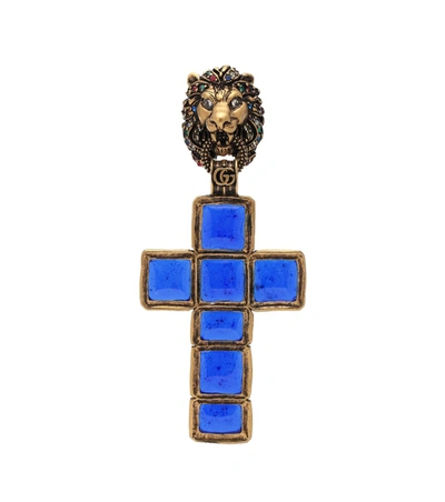 Gucci Lion Head Single Earring With Cross In Undefined