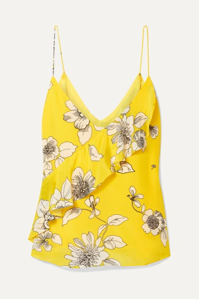 Alice And Olivia Lavonia Ruffled Floral-print Silk Crepe De Chine Camisole In Yellow
