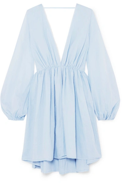 Kalita Aphrodite Gathered Cotton Mini Dress In Sky Blue