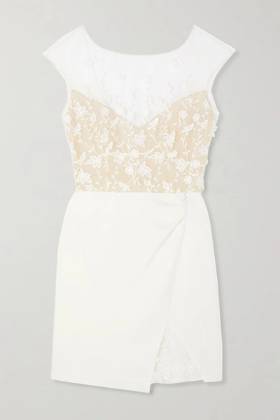 Rime Arodaky Eleonora Embroidered Tulle And Crepe Mini Dress In White