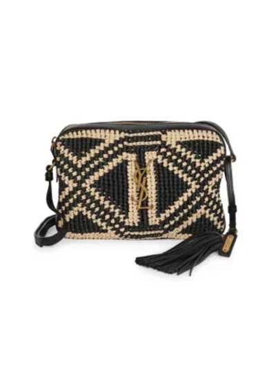 Saint Laurent Women's Lou Crochet Raffia Camera Bag In Black