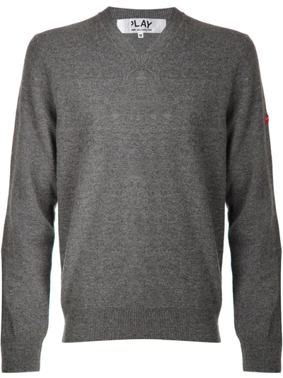Comme Des Garçons Play Mini Heart V-neck Sweater In Grey