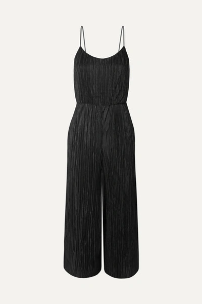 Alice And Olivia Cassia Cropped Plissé-satin Jumpsuit In Black