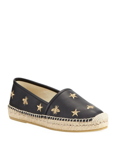 Gucci Star And Bees Flat Espadrilles In Nero