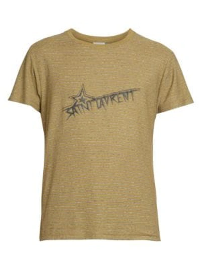 Saint Laurent Striped Cotton Logo T-shirt In Khaki/black