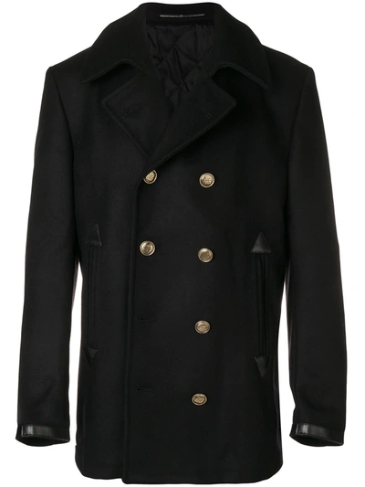 Givenchy Leather-cuff Wool-blend Peacoat In Black