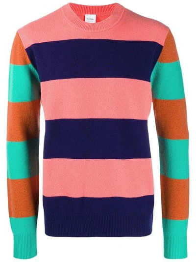 Paul Smith Contrast-stripe Lambswool Sweater In Red
