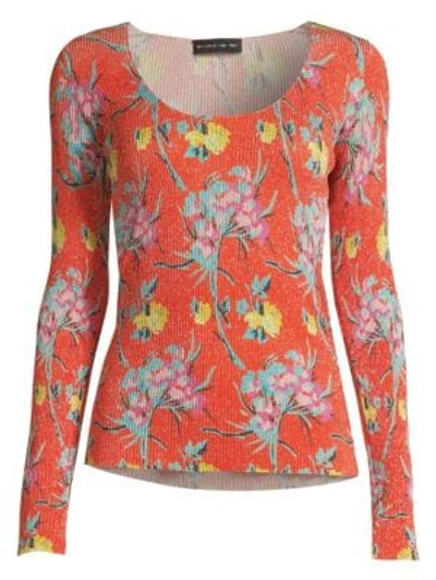 Etro Ribbed Metallic Floral Sweater In Orange