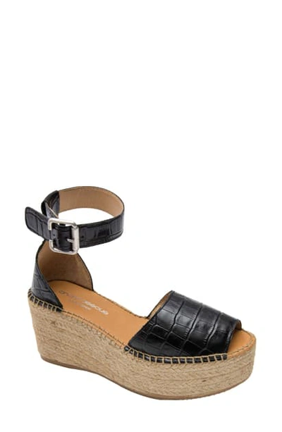 Andre Assous Women's Luz Croc-embossed Espadrille Platform Sandals In Black Embossed Leather