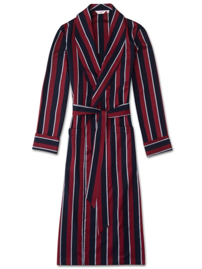 Derek Rose Men's Classic Dressing Gown Cotton Satin Stripe Regimental Raf In Multi