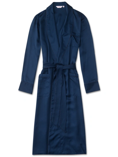 Derek Rose Men's Piped Dressing Gown Paris 17 Cotton Jacquard Navy In Blue
