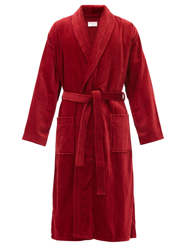 Derek Rose Triton Cottonvelour Bathrobe In Red ModeSens