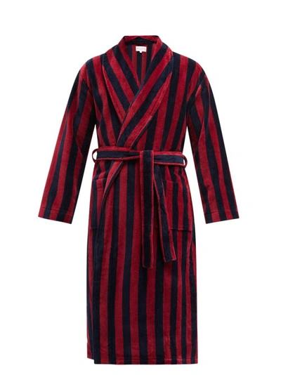 Derek Rose Aston Striped-pattern Cotton-blend-towelling Bathing Robe In Multi