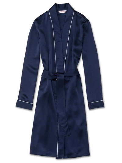 Derek Rose Women's Robe Bailey Pure Silk Satin Navy