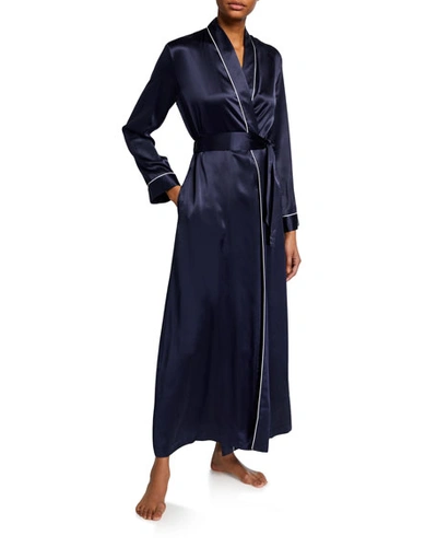 Derek Rose Bailey 1 Silk Long Robe In Color<lsn_delimiter>navy