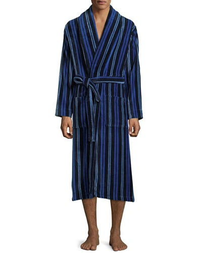 Derek Rose Men's Aston 34 Striped Velour Robe In Navy