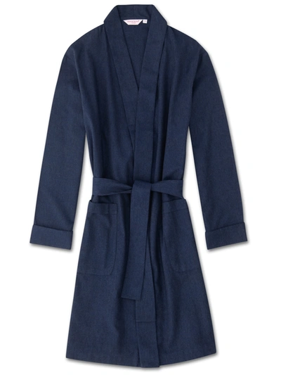 Derek Rose Women's Dressing Gown Balmoral 3 Brushed Cotton Navy