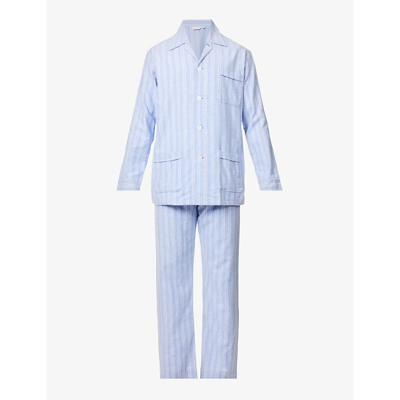 Derek Rose Arran Striped Cotton Pyjama Set In Blue