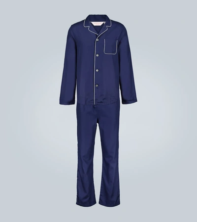 Derek Rose Lombard Navy Cotton-jacquard Pyjama Set
