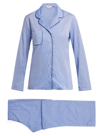 Derek Rose Amalfi Cotton Pyjama Set In Light Blue